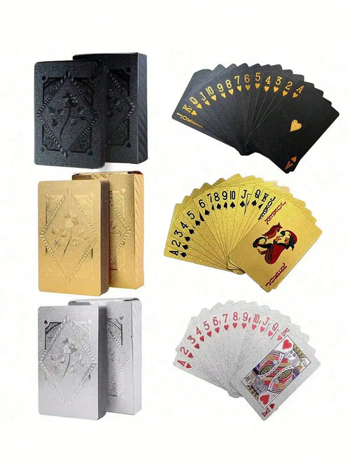 1 A PaIr 0f Rose Waterproof Plastic Poker Cards,Golden Foil Playing Cards For Party Game,(Golden/Black/),Gaming Gift Playing